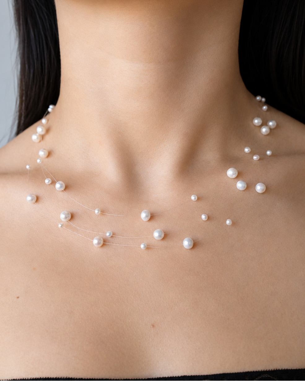 3-Layer Stardust Floating Pearl Necklace