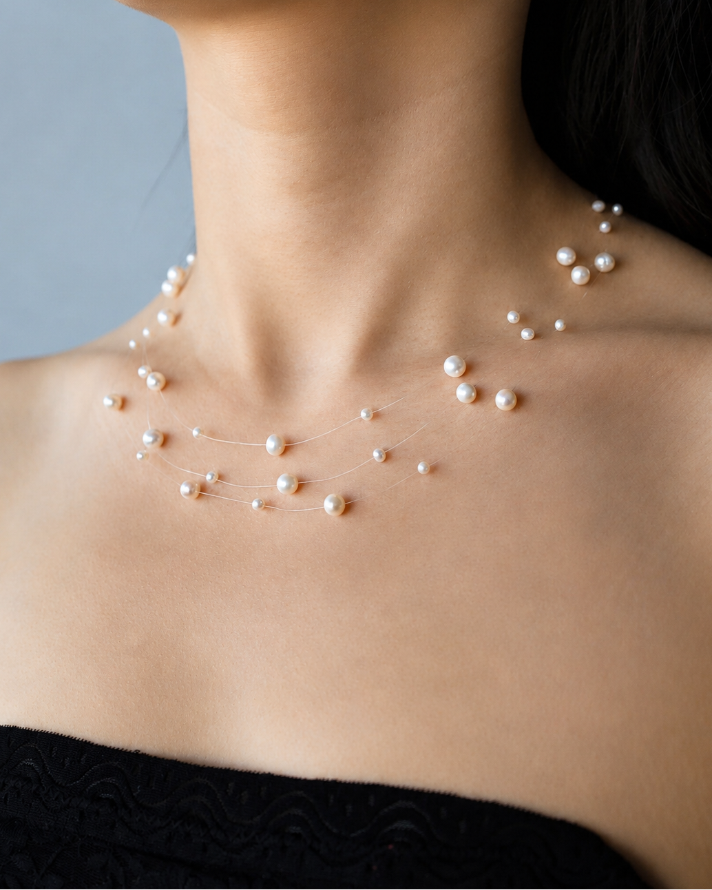 3-Layer Stardust Floating Pearl Necklace