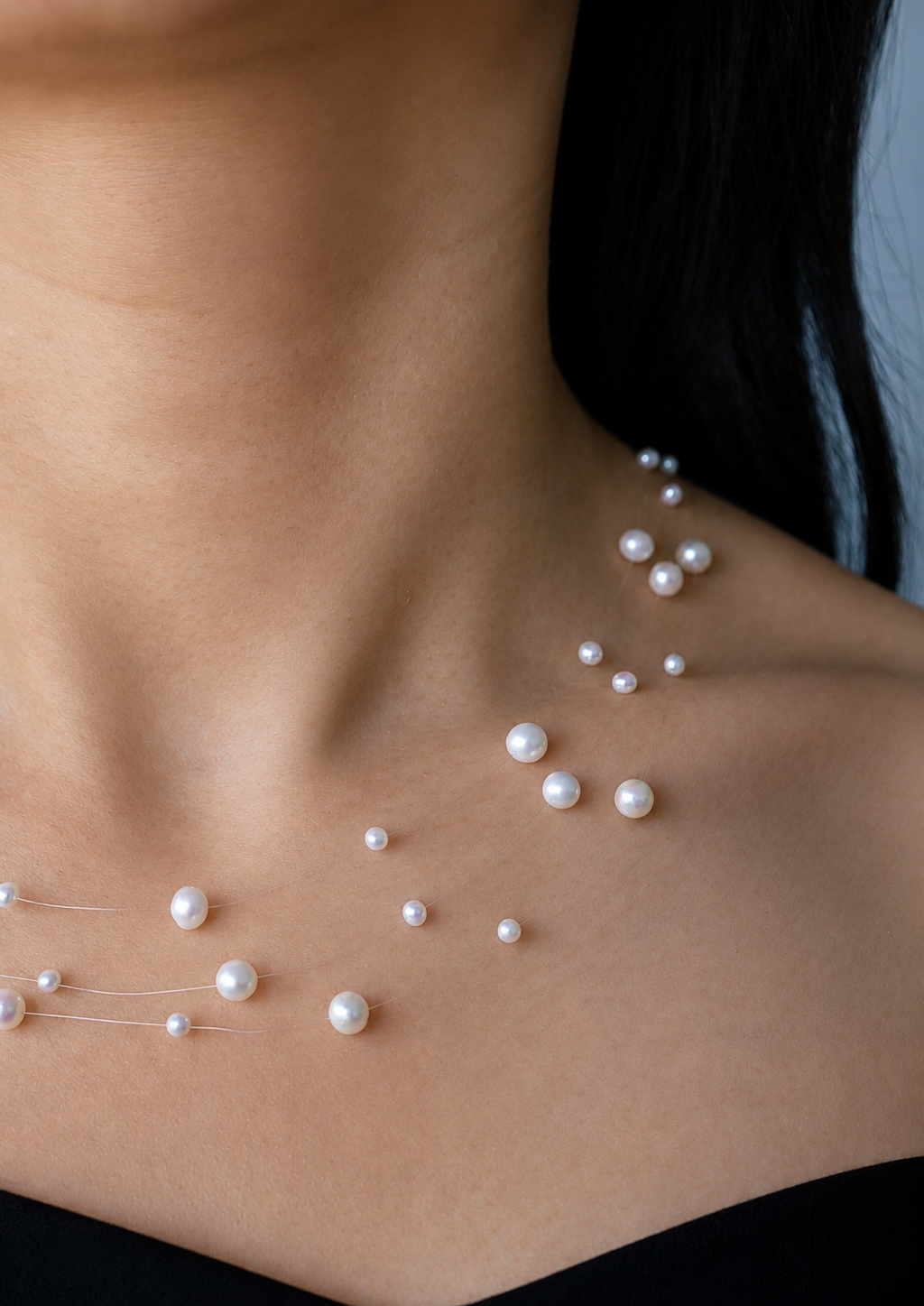 3-Layer Stardust Floating Pearl Necklace