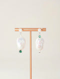 Green Crystal & Baroque Pearl Drop Earrings