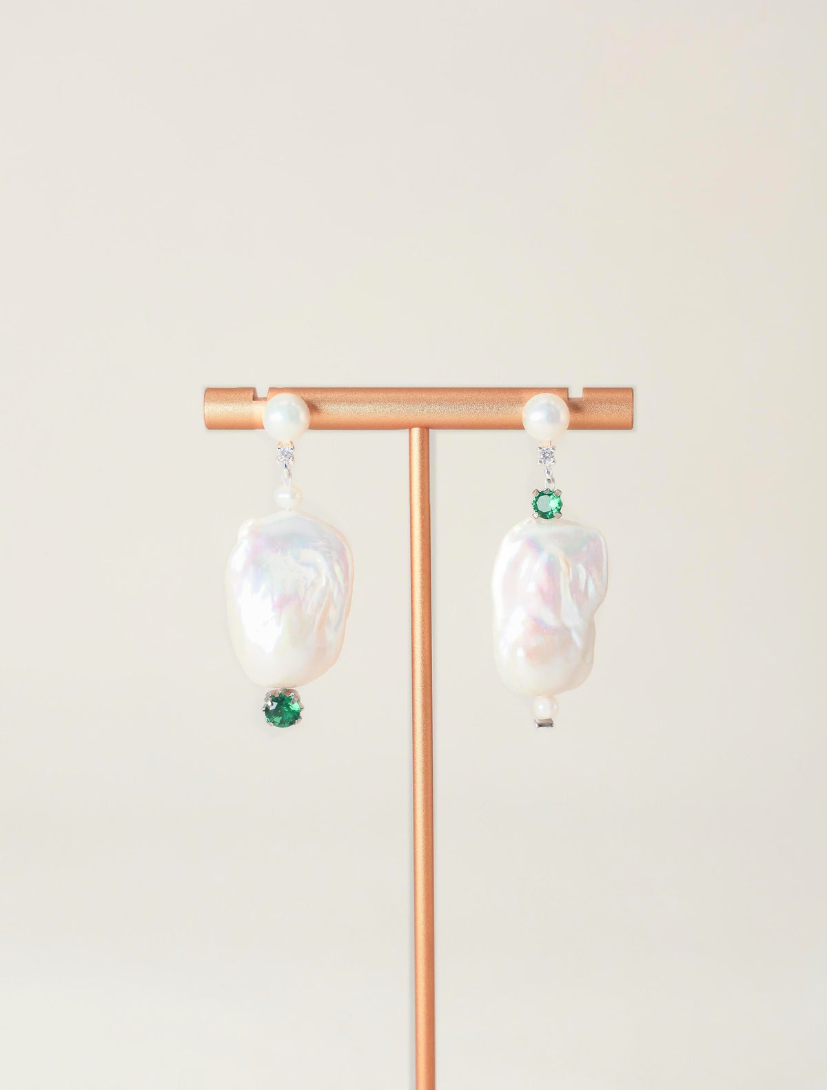 Green Crystal & Baroque Pearl Drop Earrings