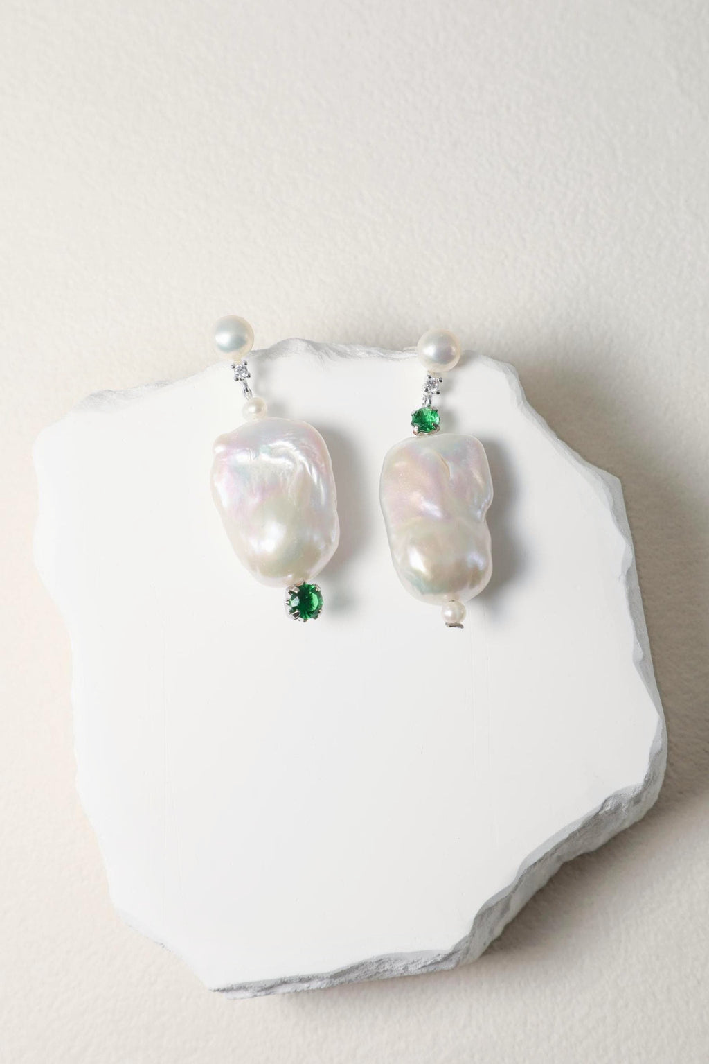 Green Crystal & Baroque Pearl Drop Earrings