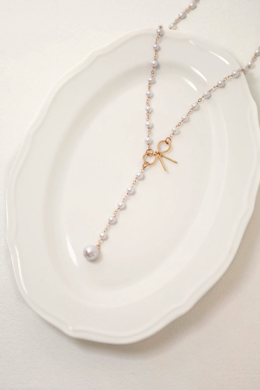 Bow Pearl Lariat Necklace - AwarePearl 7