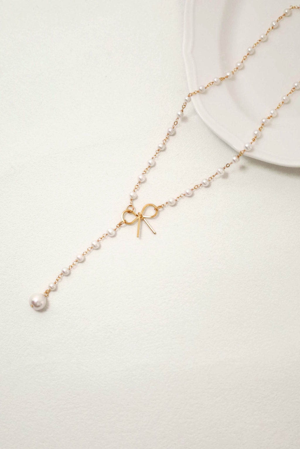 Bow Pearl Lariat Necklace - AwarePearl 4