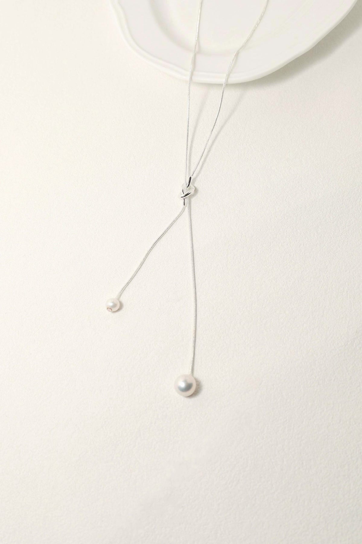 Long Silver Lariat Pearl Necklace - AwarePearl 4