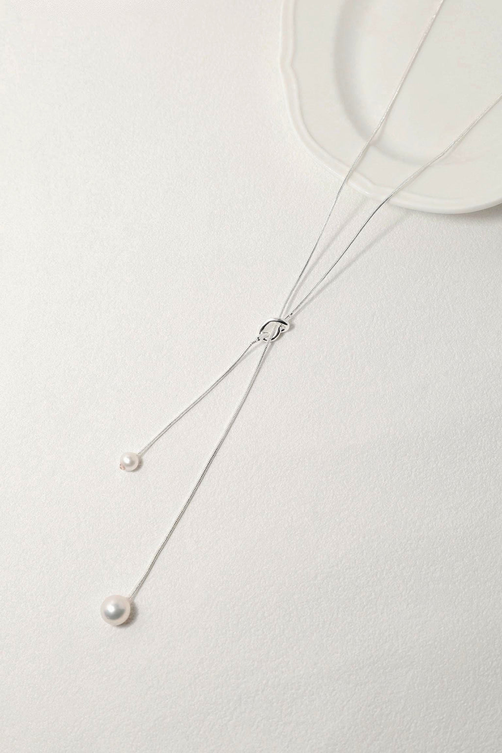 Long Silver Lariat Pearl Necklace - AwarePearl 3