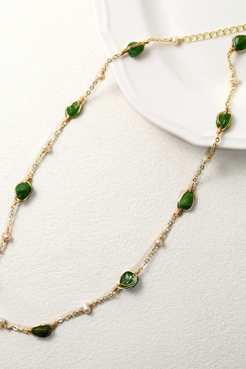 Green Stone Pearl Necklace - AwarePearl 10