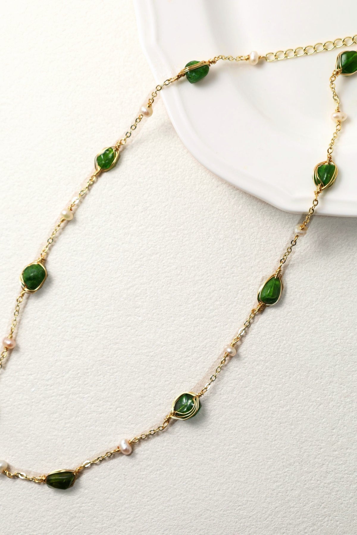 Green Stone Pearl Necklace - AwarePearl 10