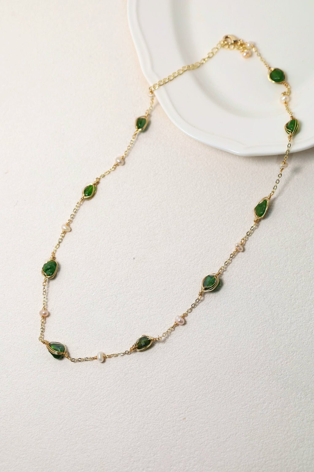 Green Stone Pearl Necklace - AwarePearl 5