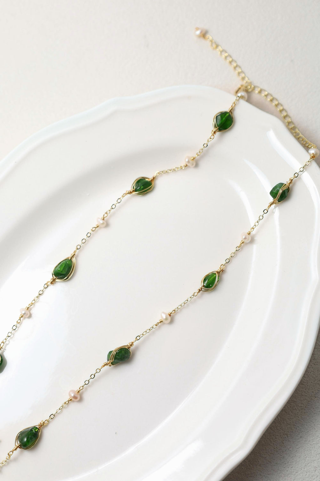 Green Stone Pearl Necklace - AwarePearl 4