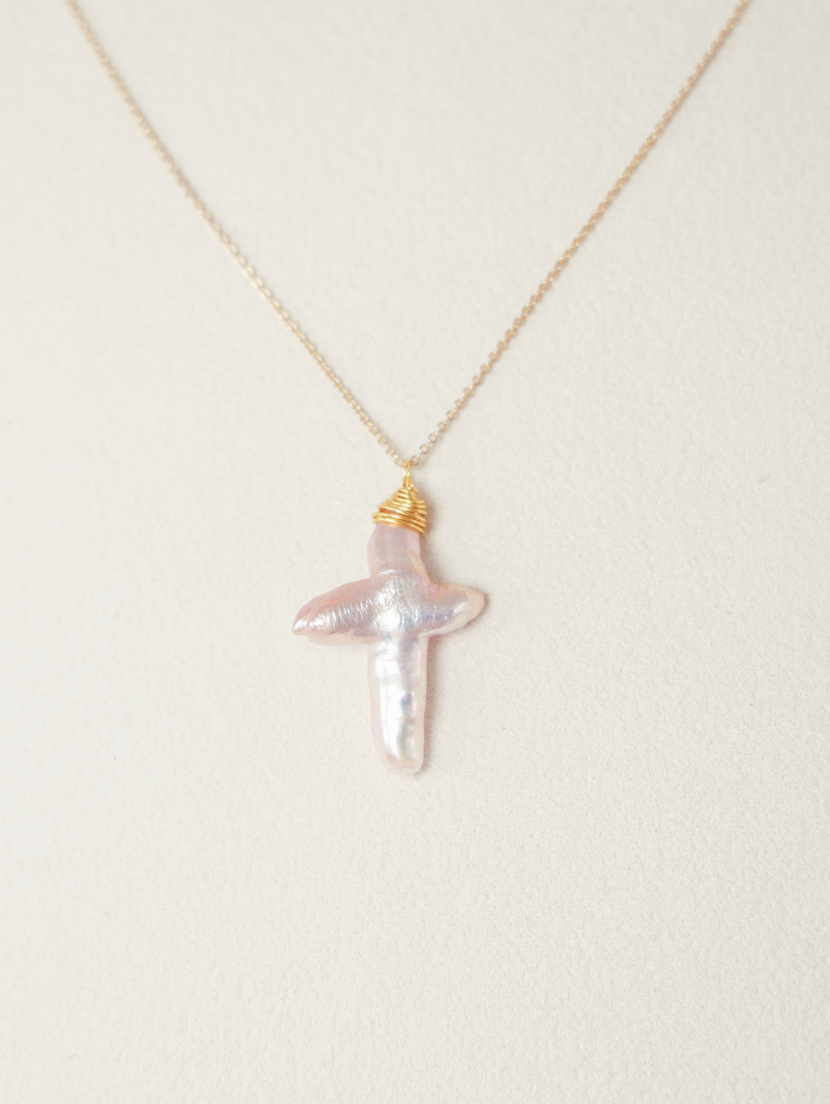 Double-Layer Baroque Pearl Cross Necklace
