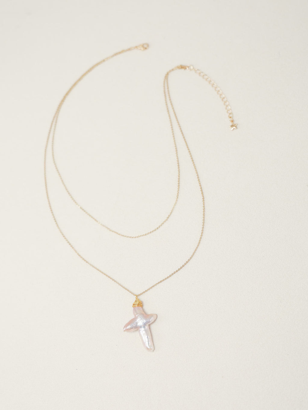 Double-Layer Baroque Pearl Cross Necklace