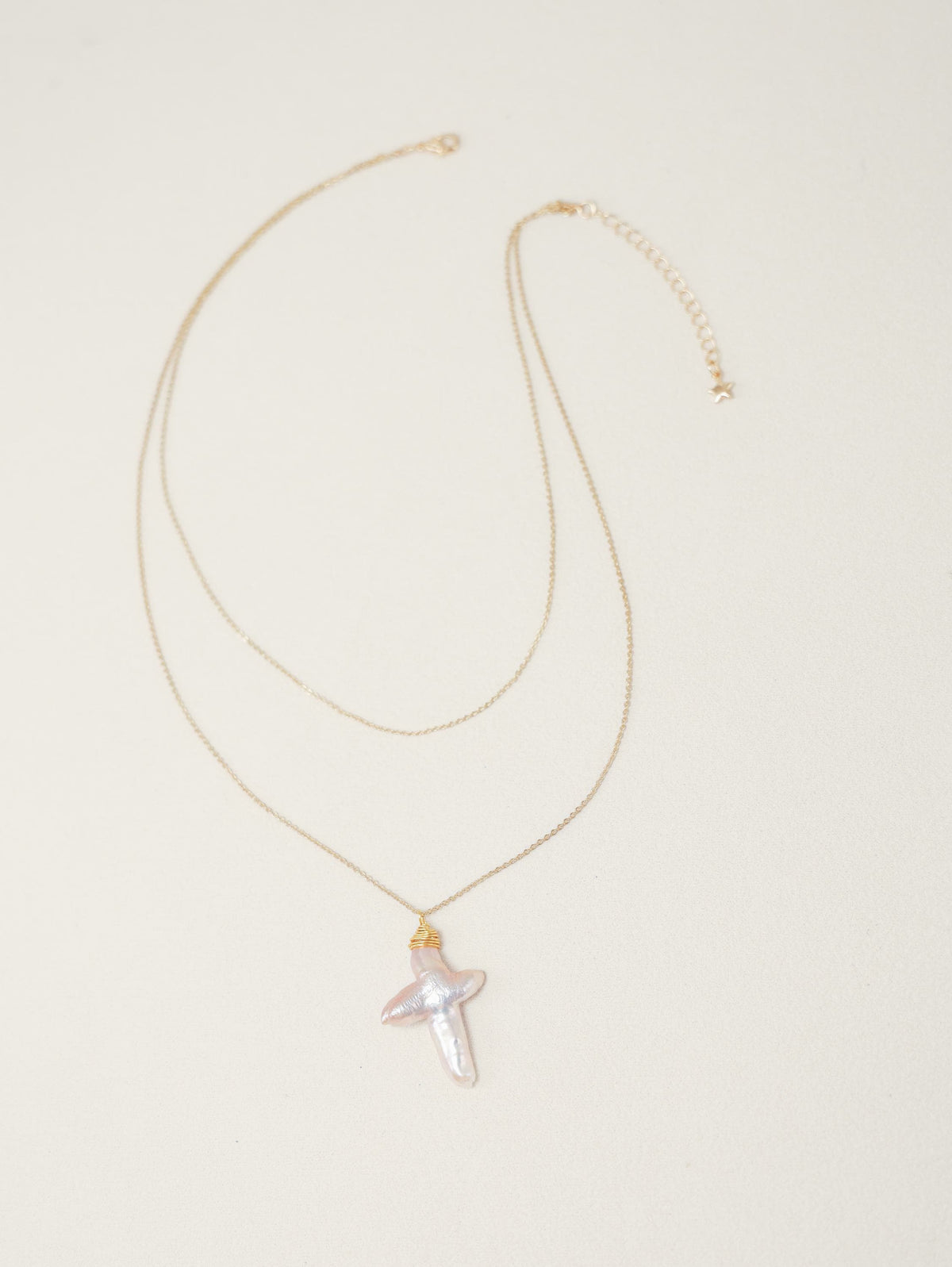 Double-Layer Baroque Pearl Cross Necklace