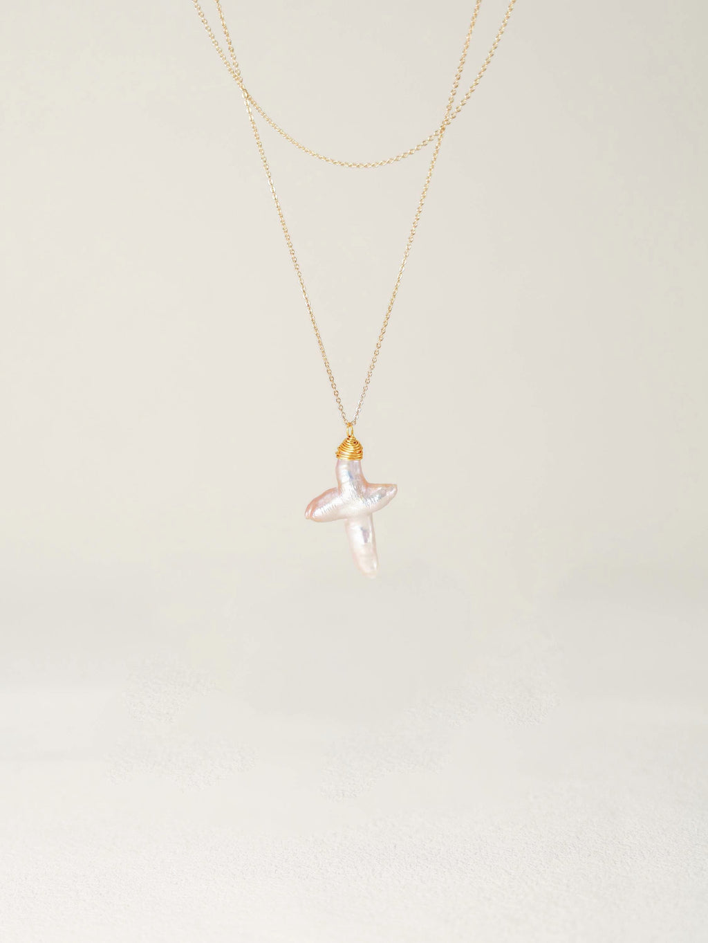 Double-Layer Baroque Pearl Cross Necklace