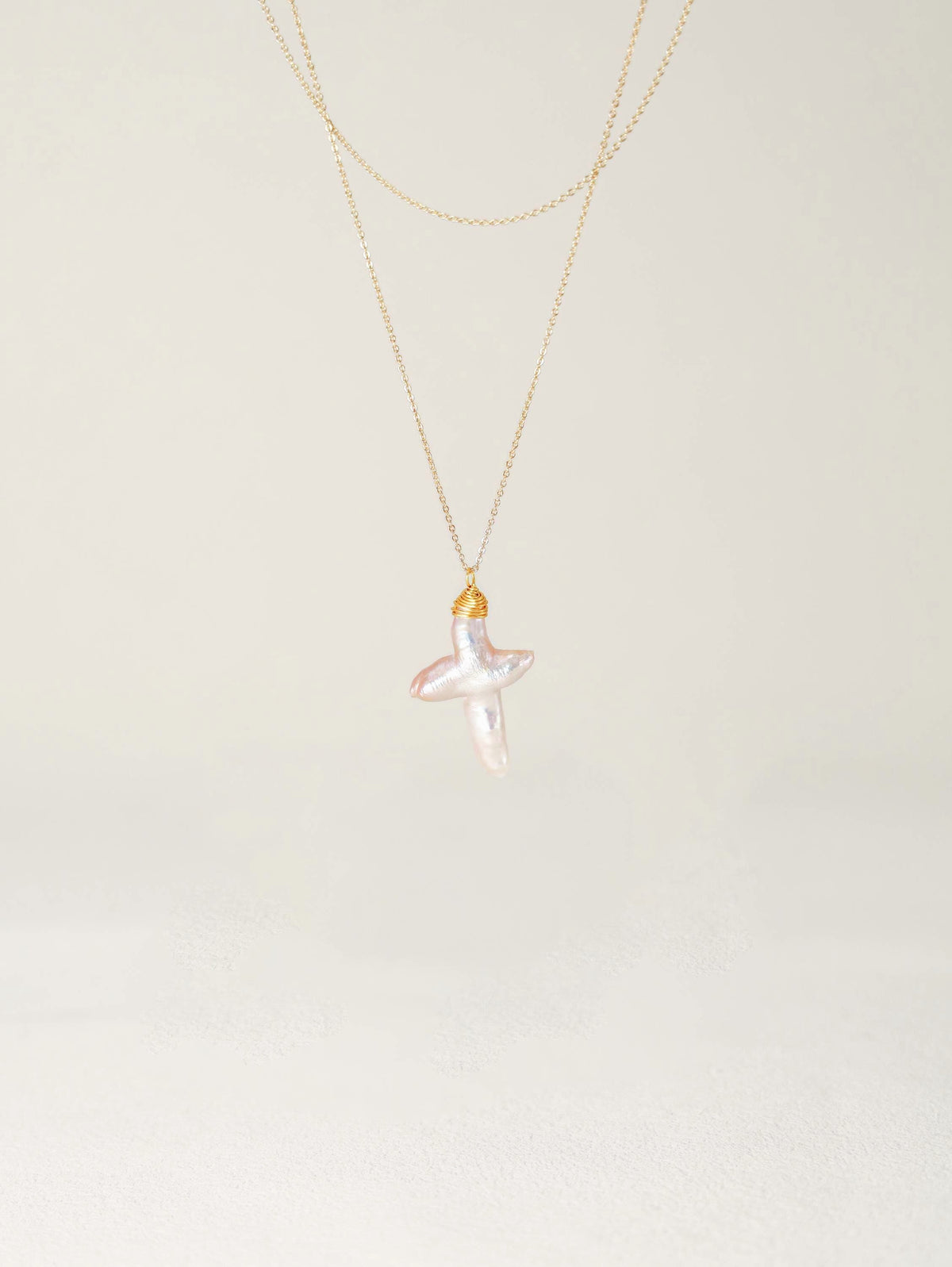 Double-Layer Baroque Pearl Cross Necklace