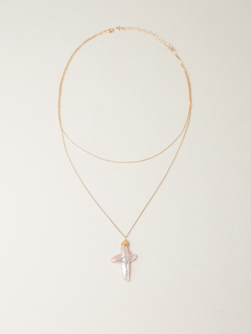 Double-Layer Baroque Pearl Cross Necklace