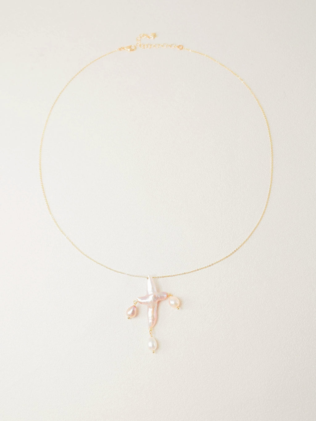 Three-Drop Baroque Pearl Cross Necklace