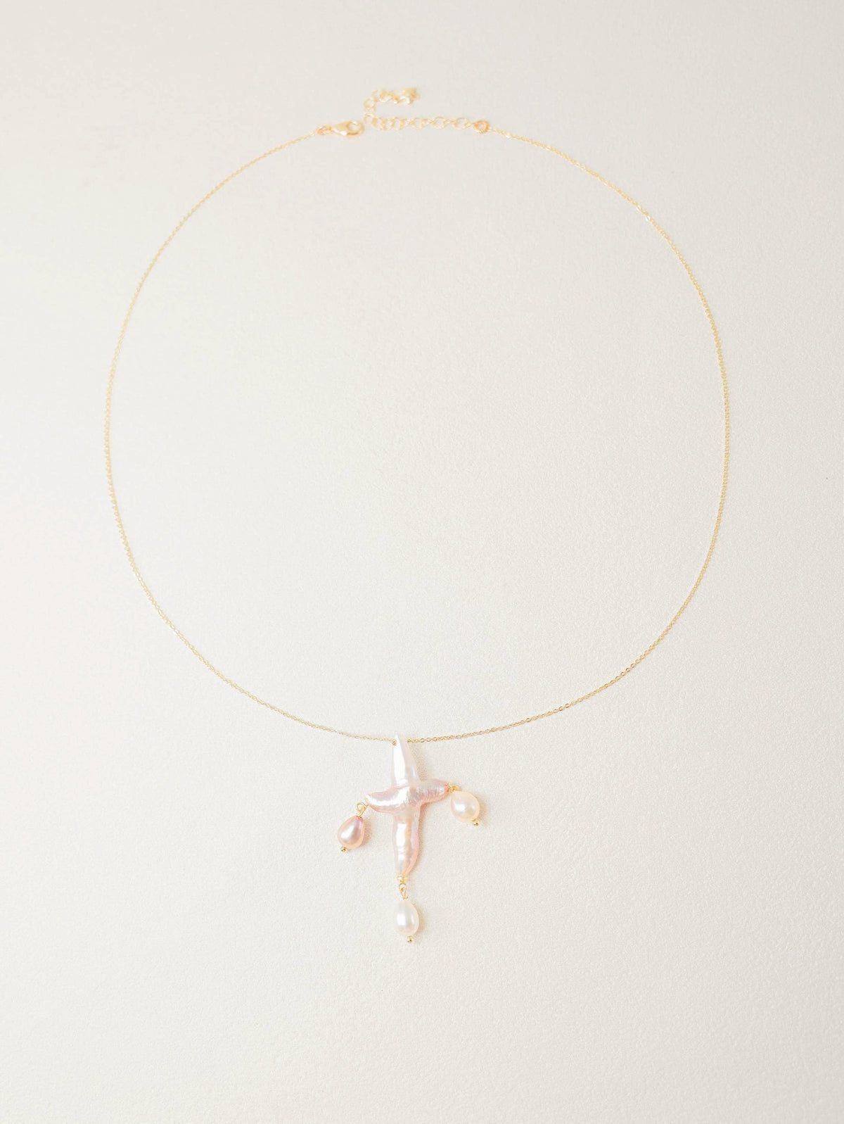 Three-Drop Baroque Pearl Cross Necklace