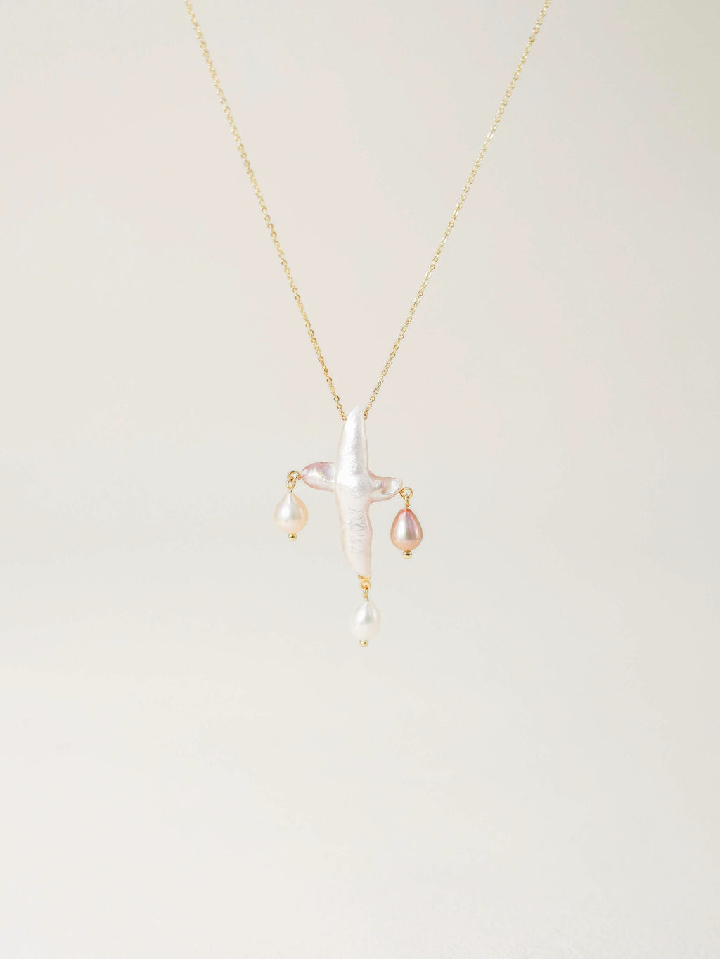 Three-Drop Baroque Pearl Cross Necklace