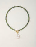 Green Serpentine & Baroque Pearl Toggle Necklace