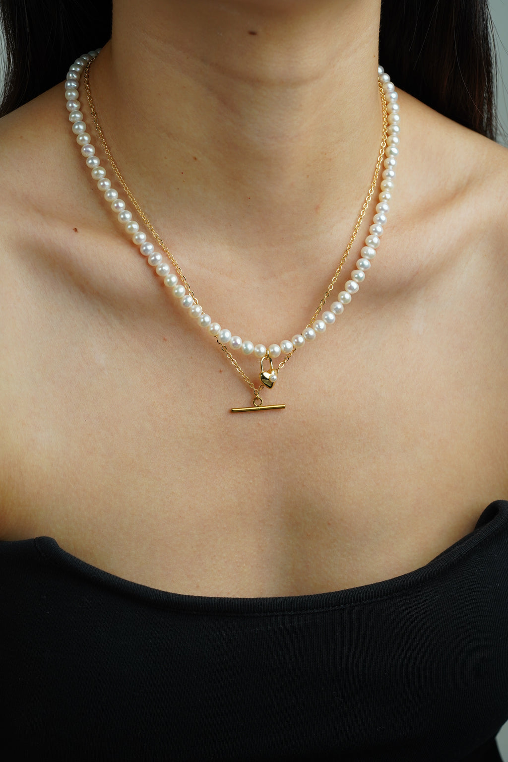 Andy Heart Charm Pearl Necklace