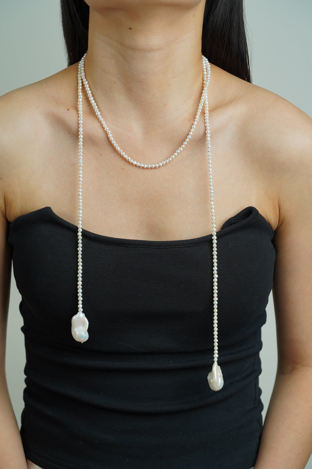 Double Baroque Pearl Lariat Necklace
