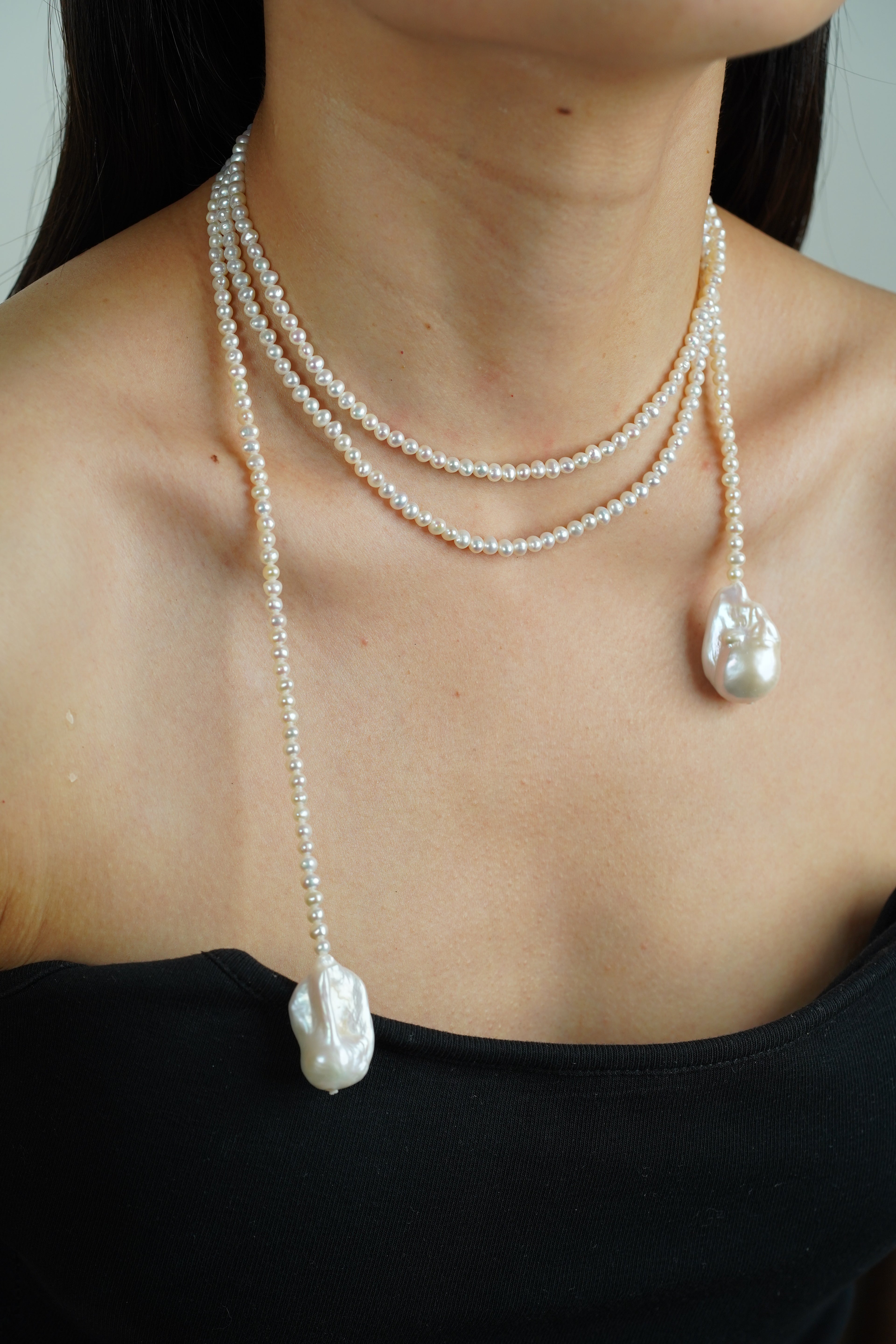 Double Baroque Pearl Lariat Necklace