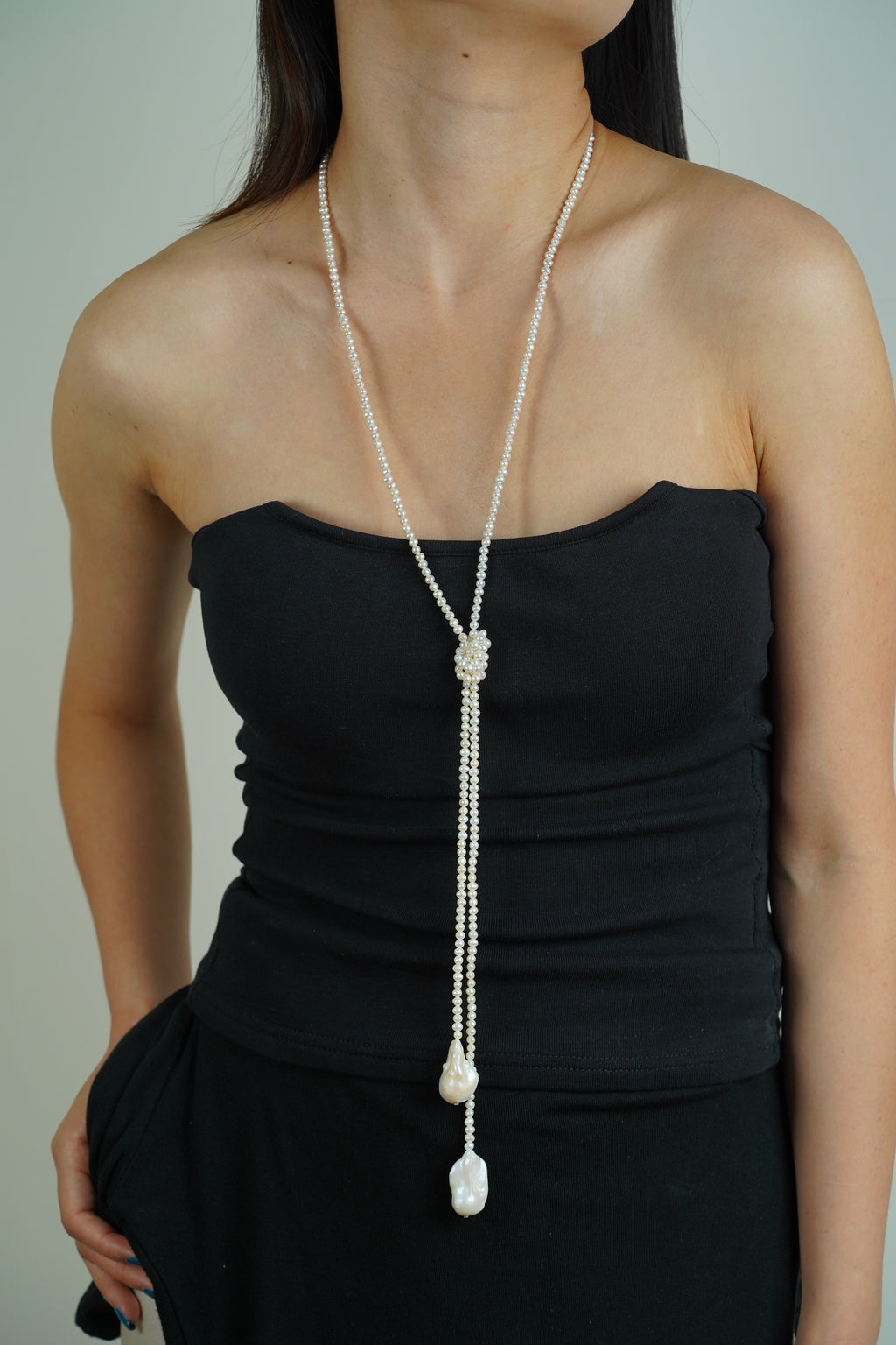 Double Baroque Pearl Lariat Necklace