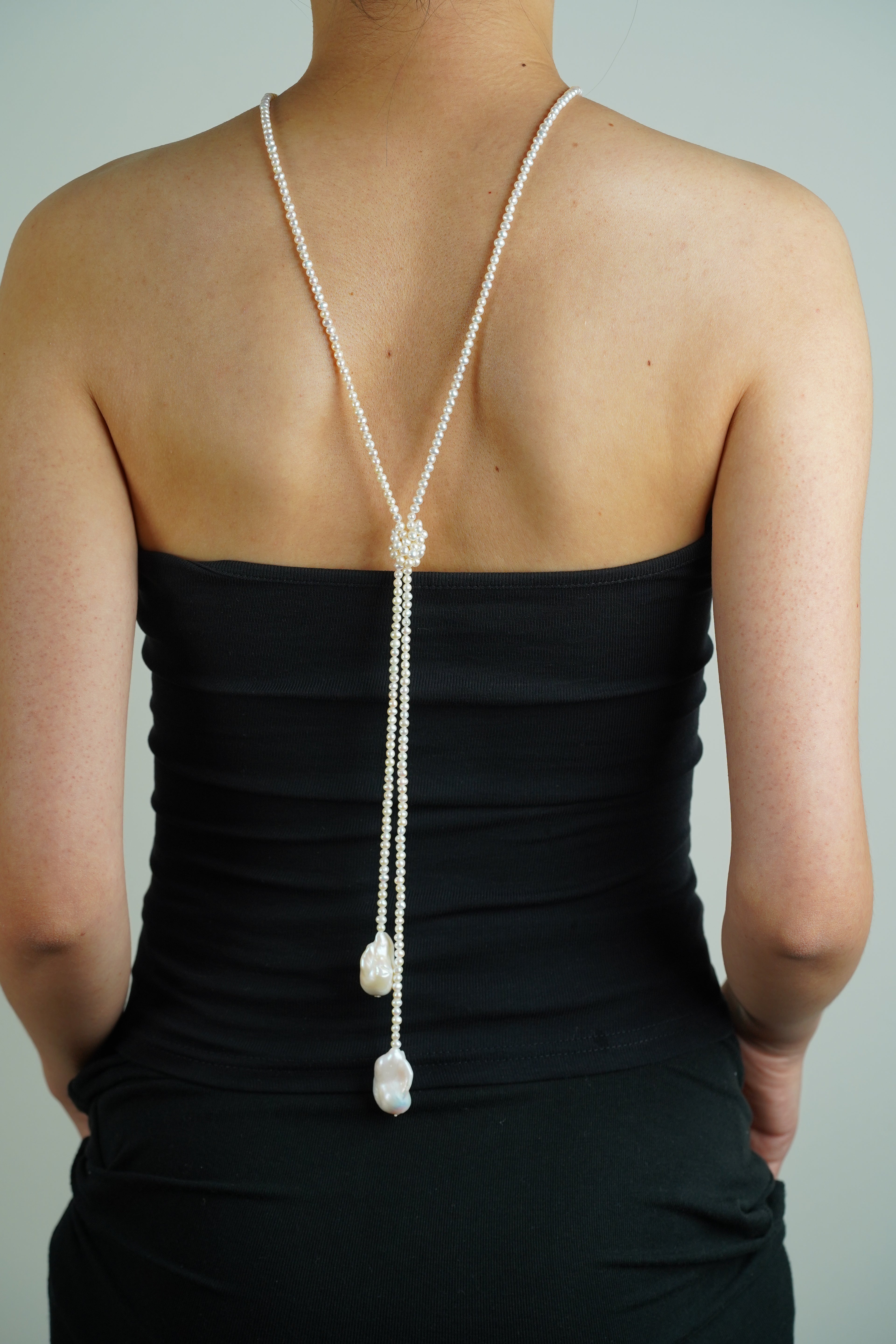 Double Baroque Pearl Lariat Necklace