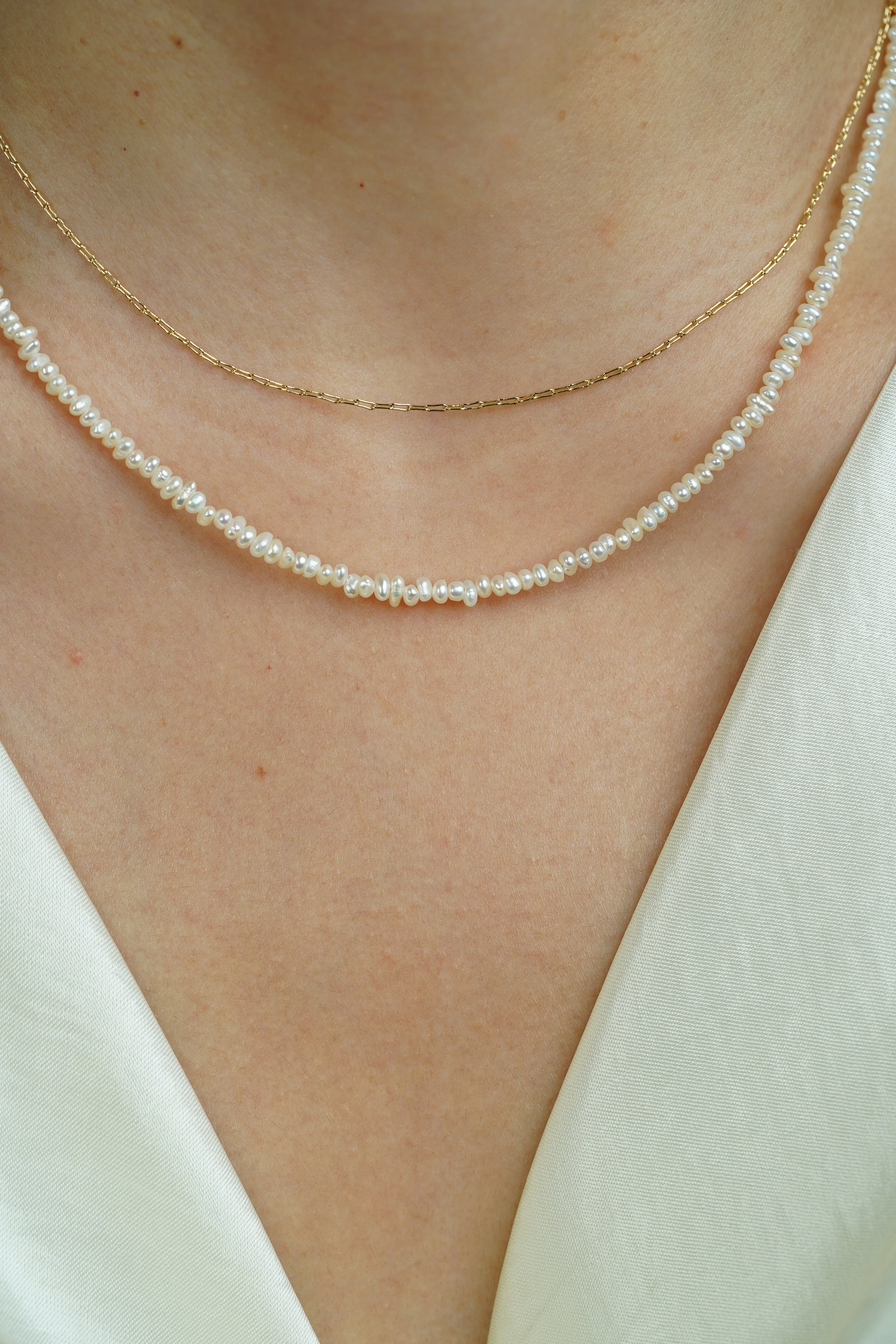 Layered Gold Chain Pearl Choker