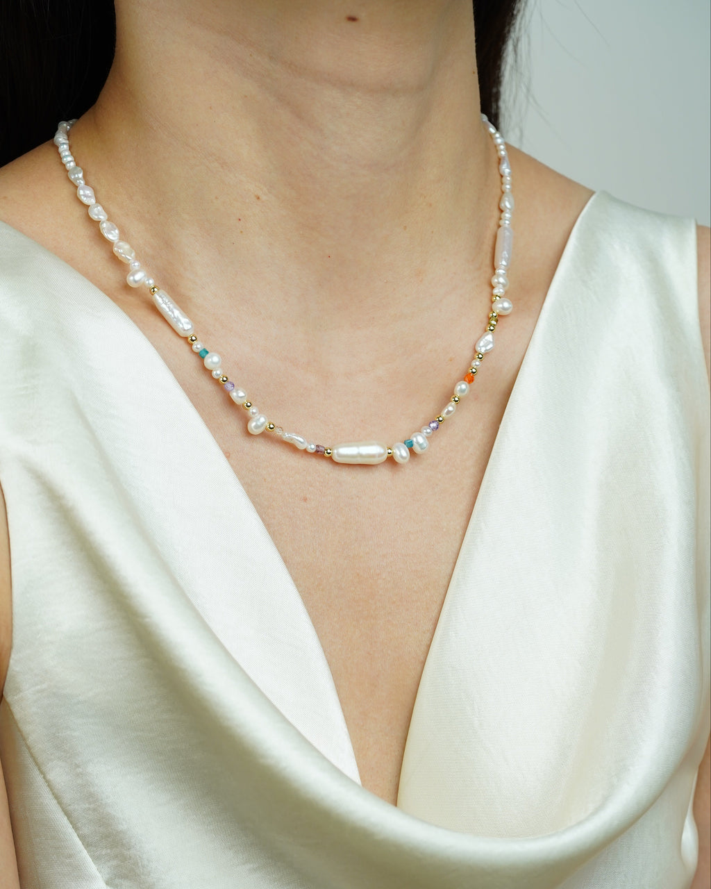 Rainbow Gemstone Pearl Necklace