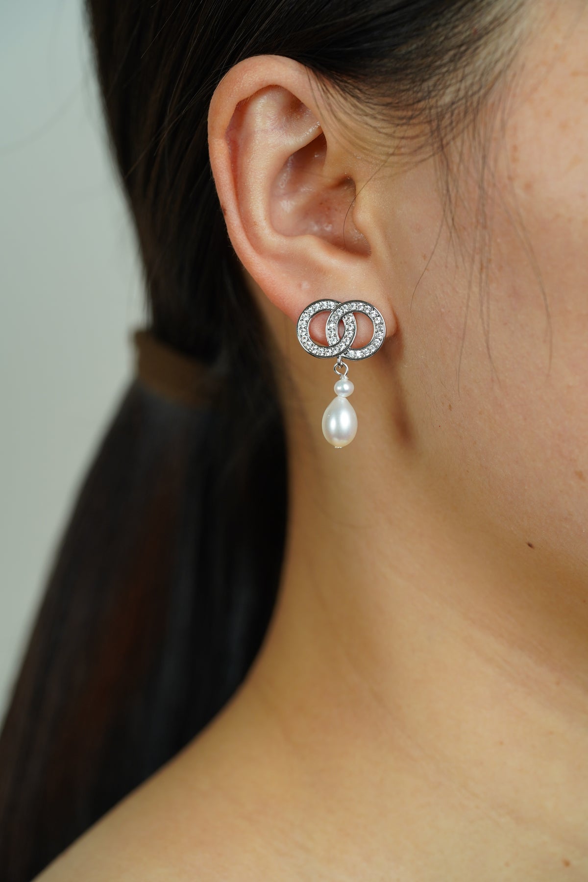 Double-Hoop Pearl Drop Earrings