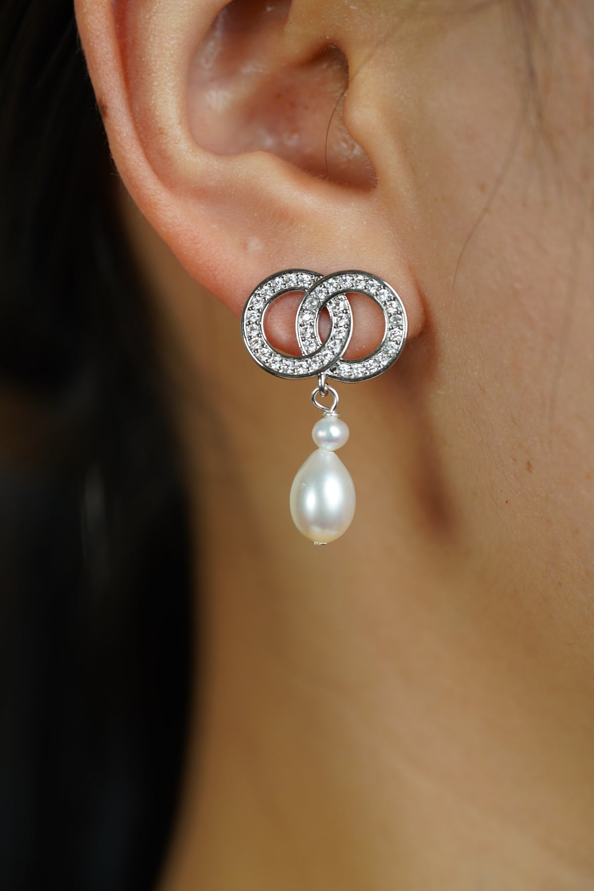 Double-Hoop Pearl Drop Earrings