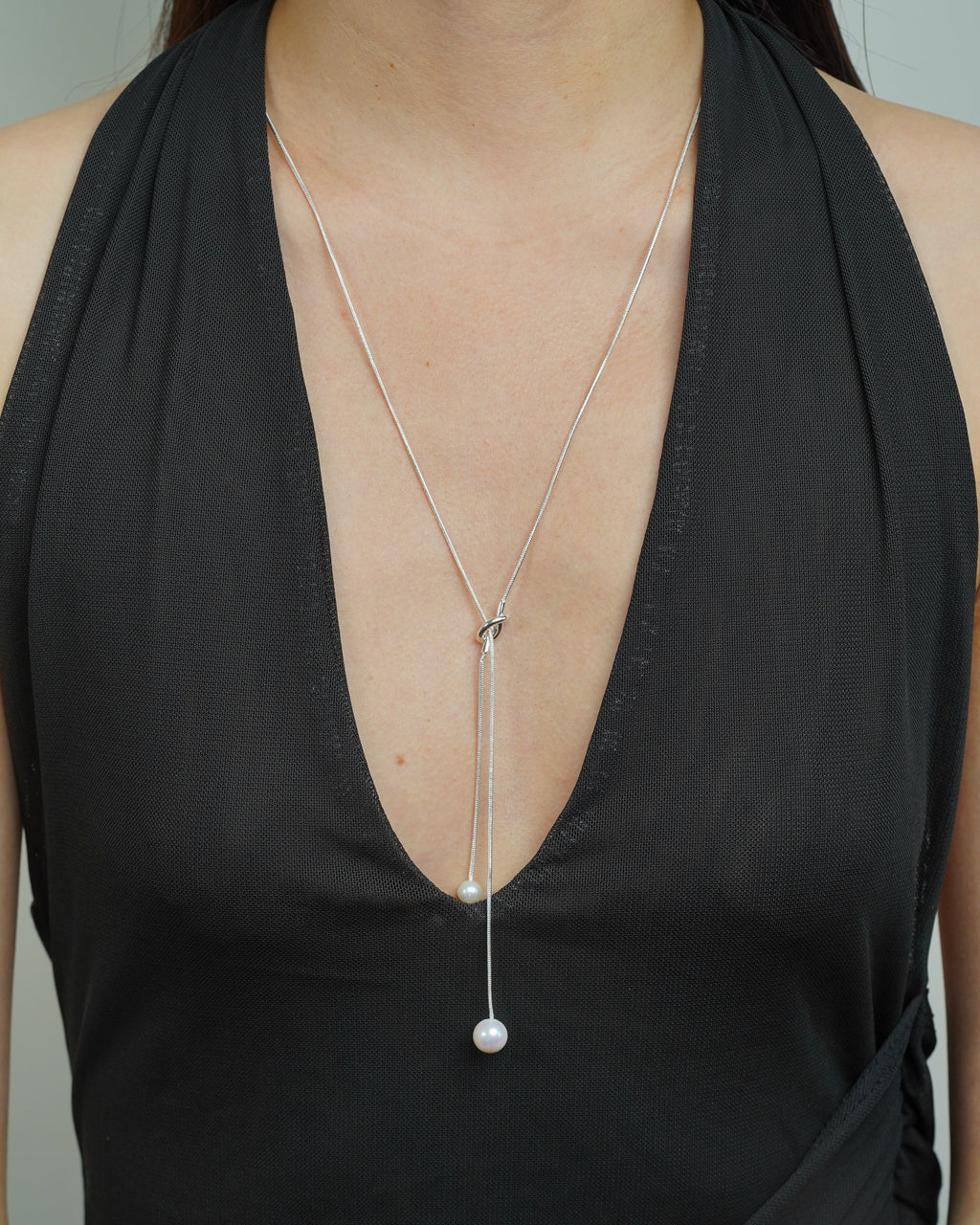Minimal Silver Pearl Y Necklace