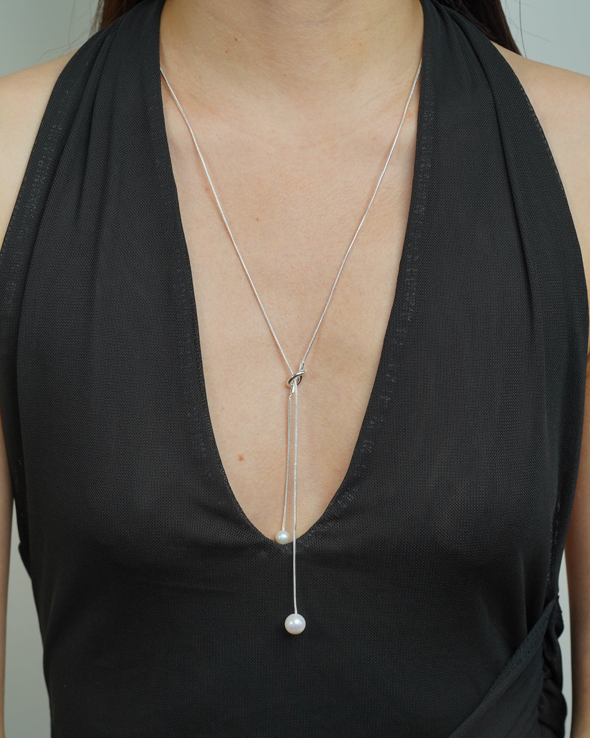 Minimal Silver Pearl Y Necklace