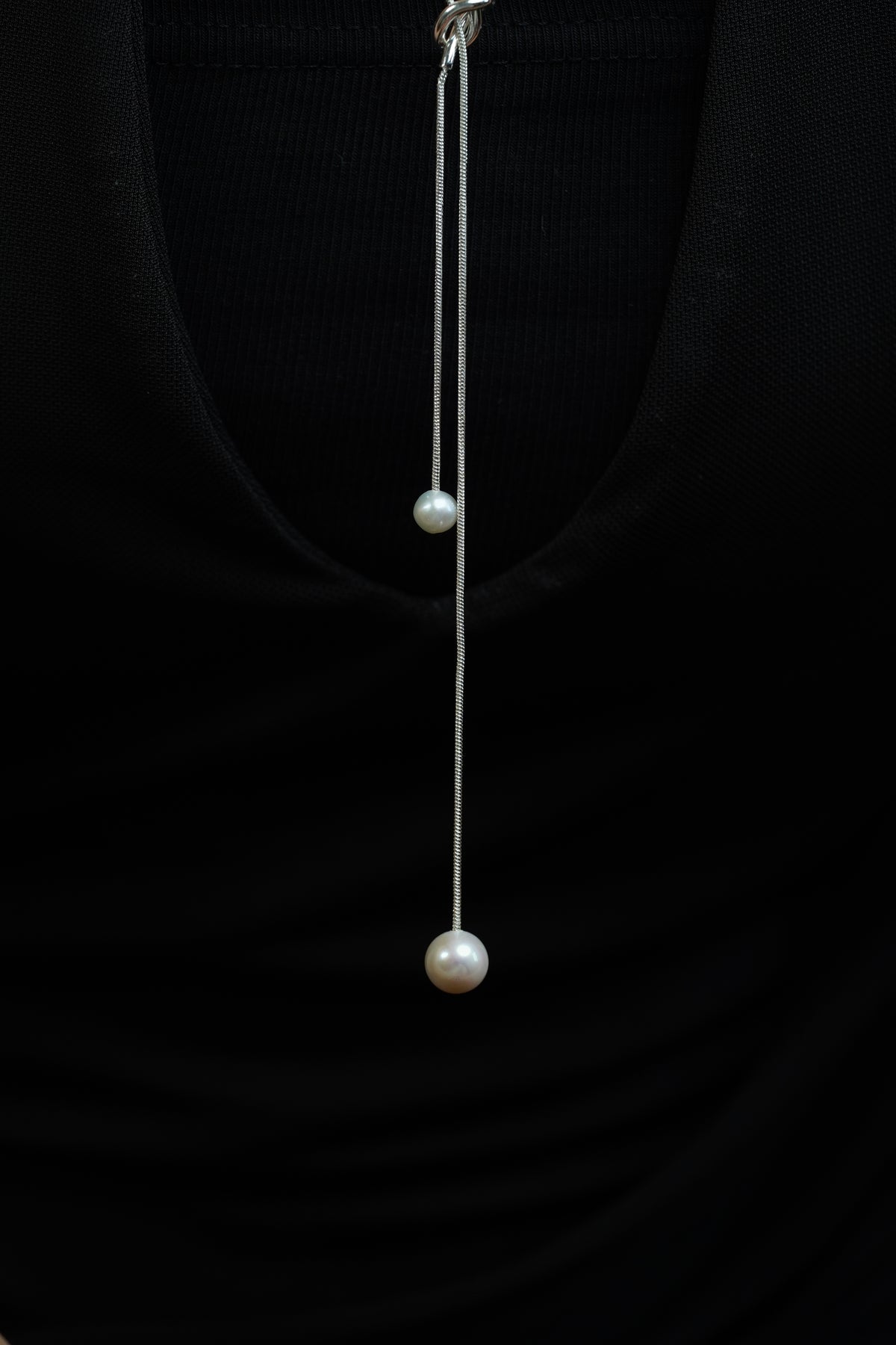 Minimal Silver Pearl Y Necklace
