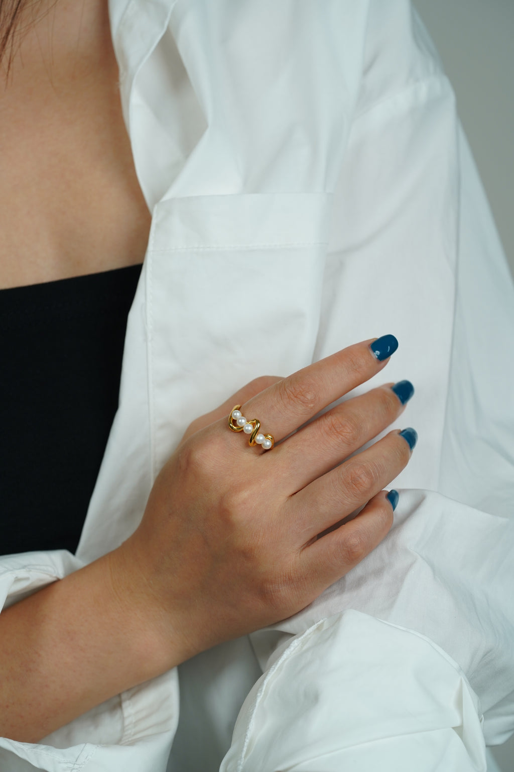 Five-Pearl Open Cuff Ring