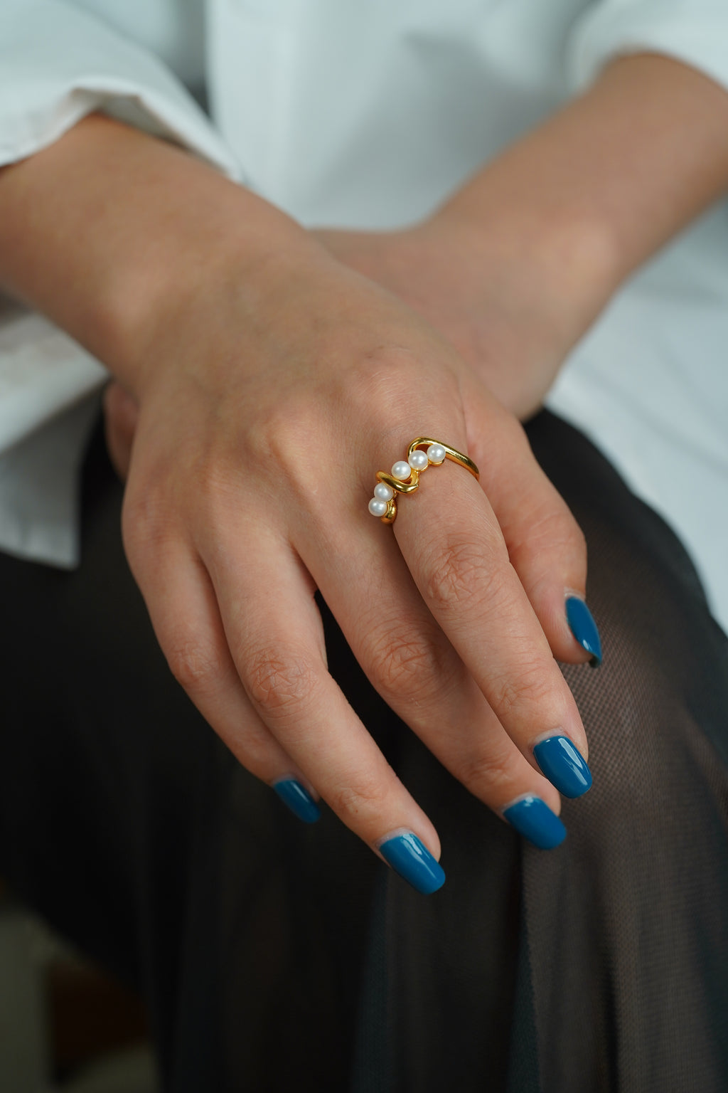 Five-Pearl Open Cuff Ring