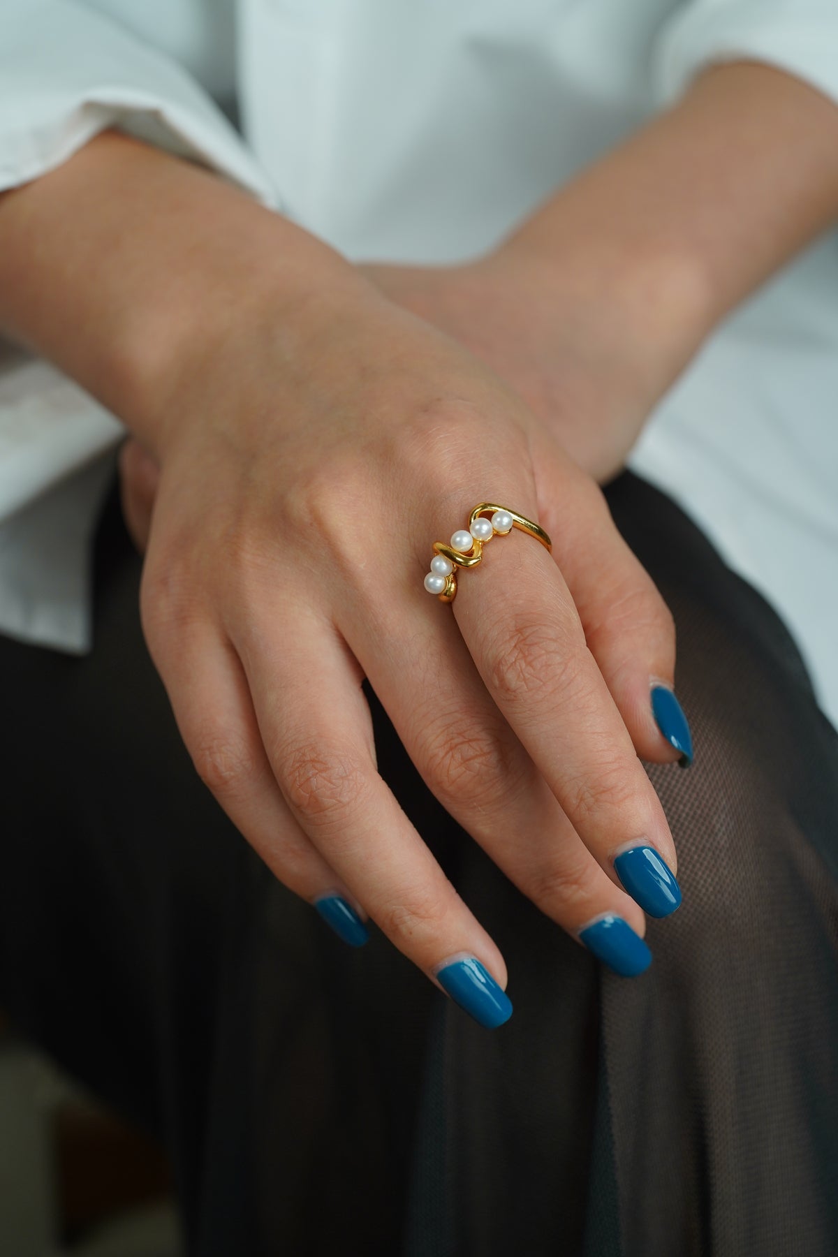 Five-Pearl Open Cuff Ring