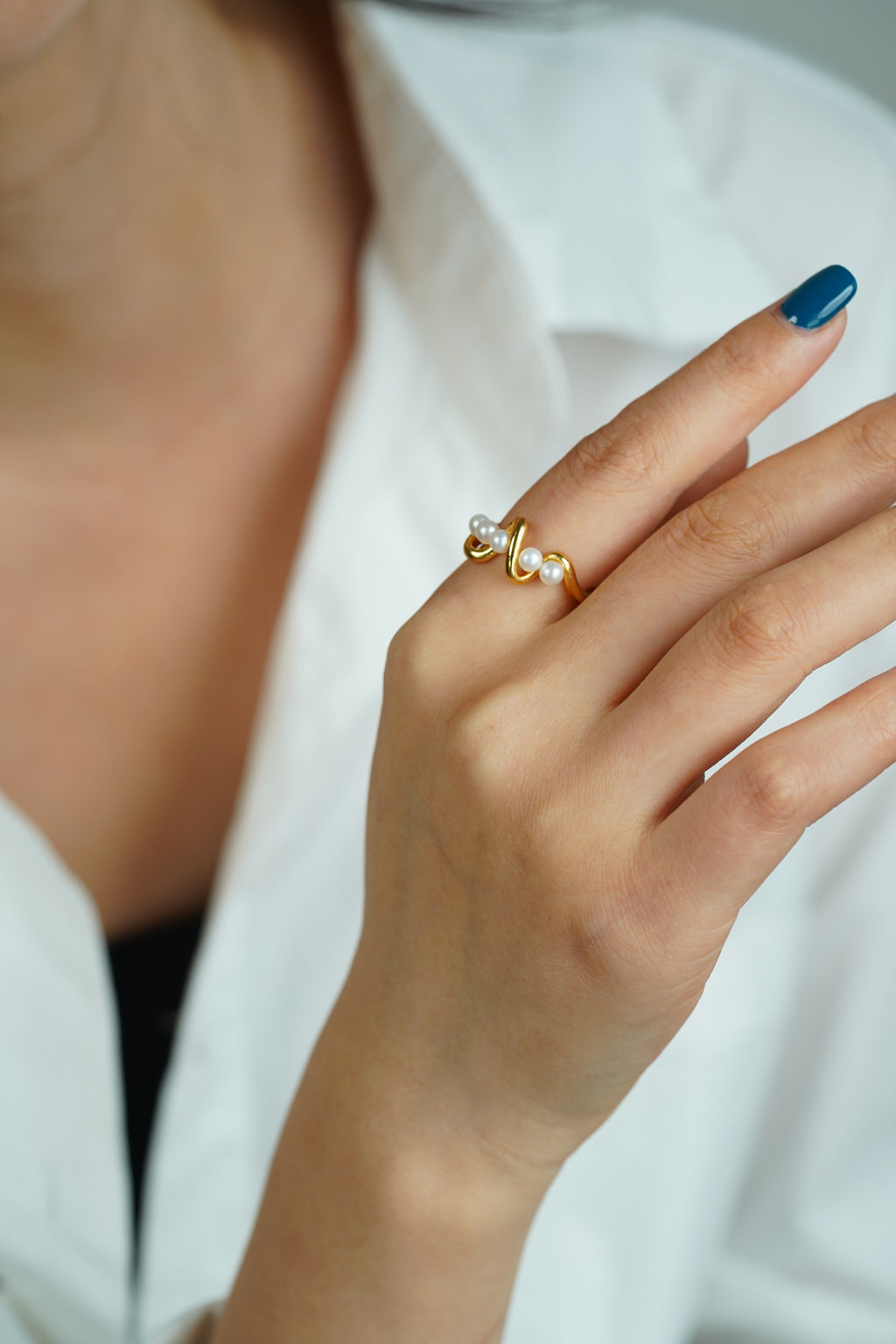 Five-Pearl Open Cuff Ring