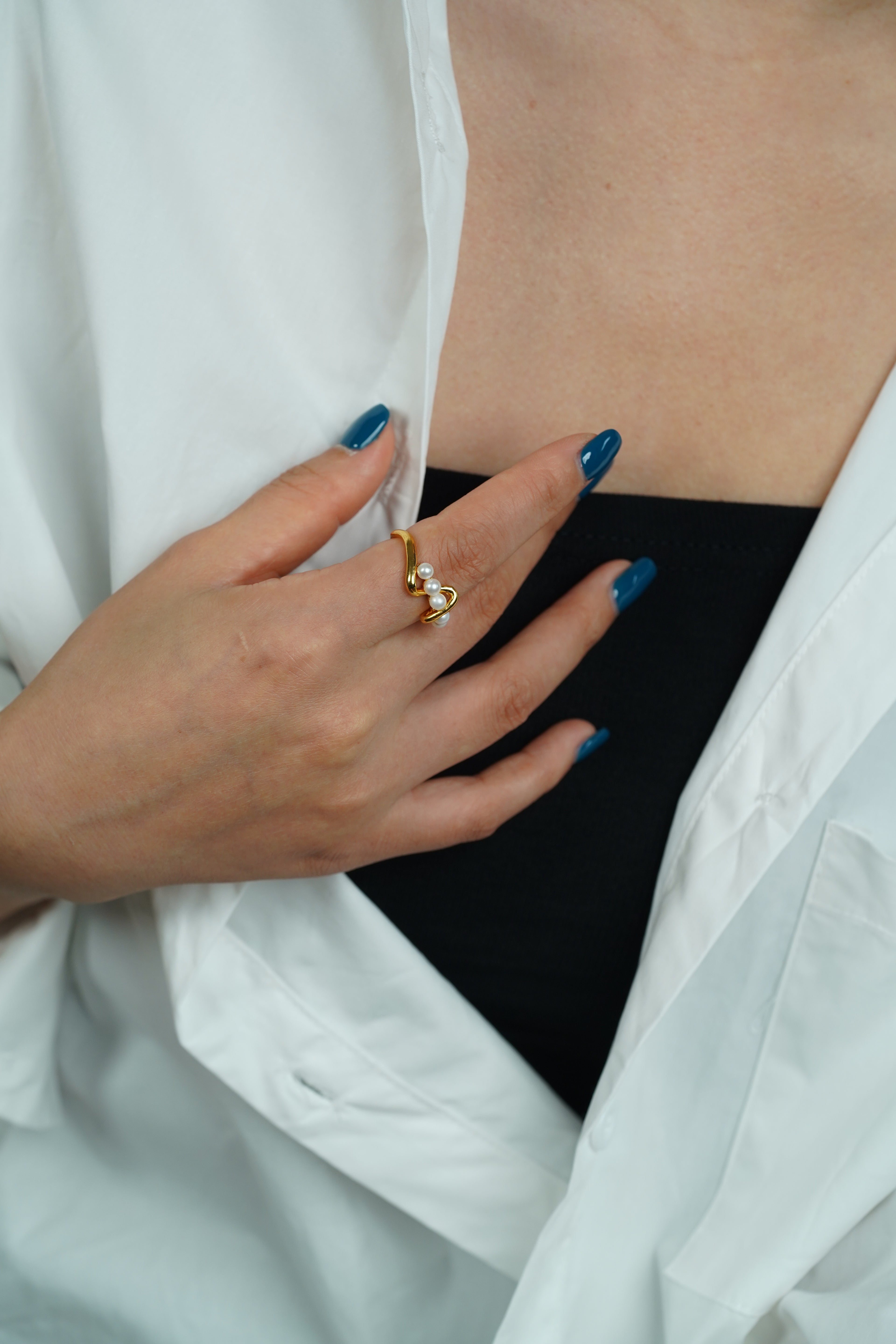 Five-Pearl Open Cuff Ring