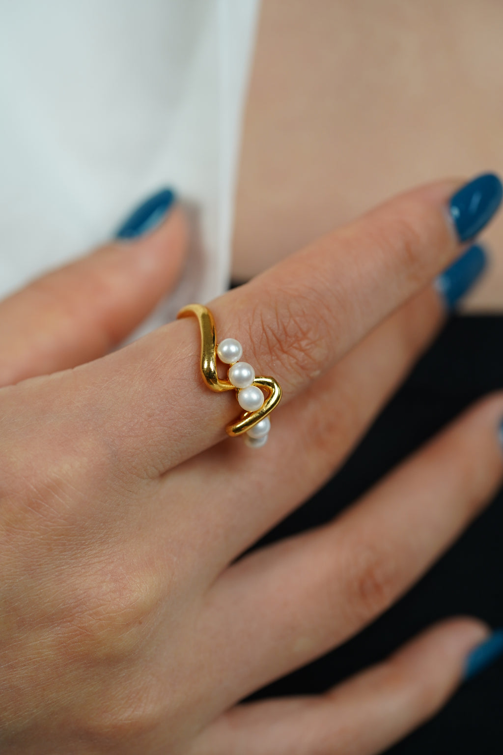 Five-Pearl Open Cuff Ring