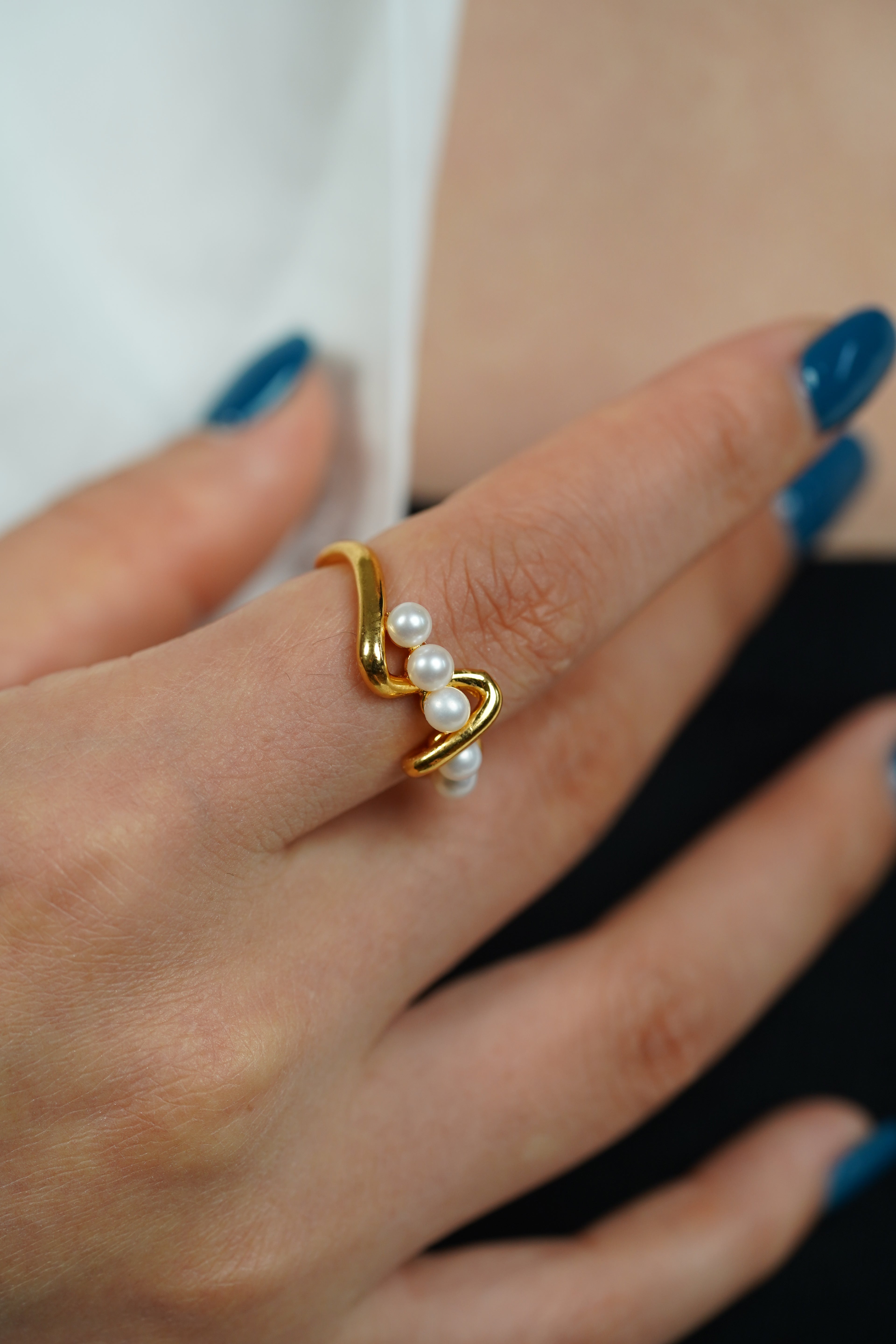 Five-Pearl Open Cuff Ring