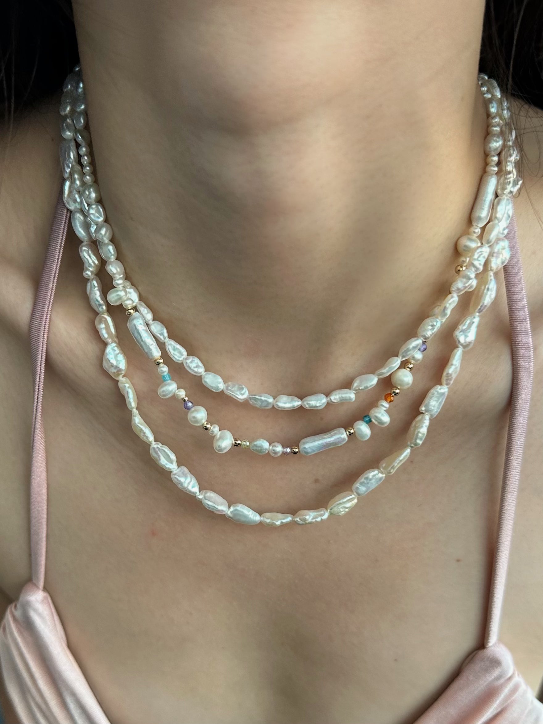 Rainbow Gemstone Pearl Necklace