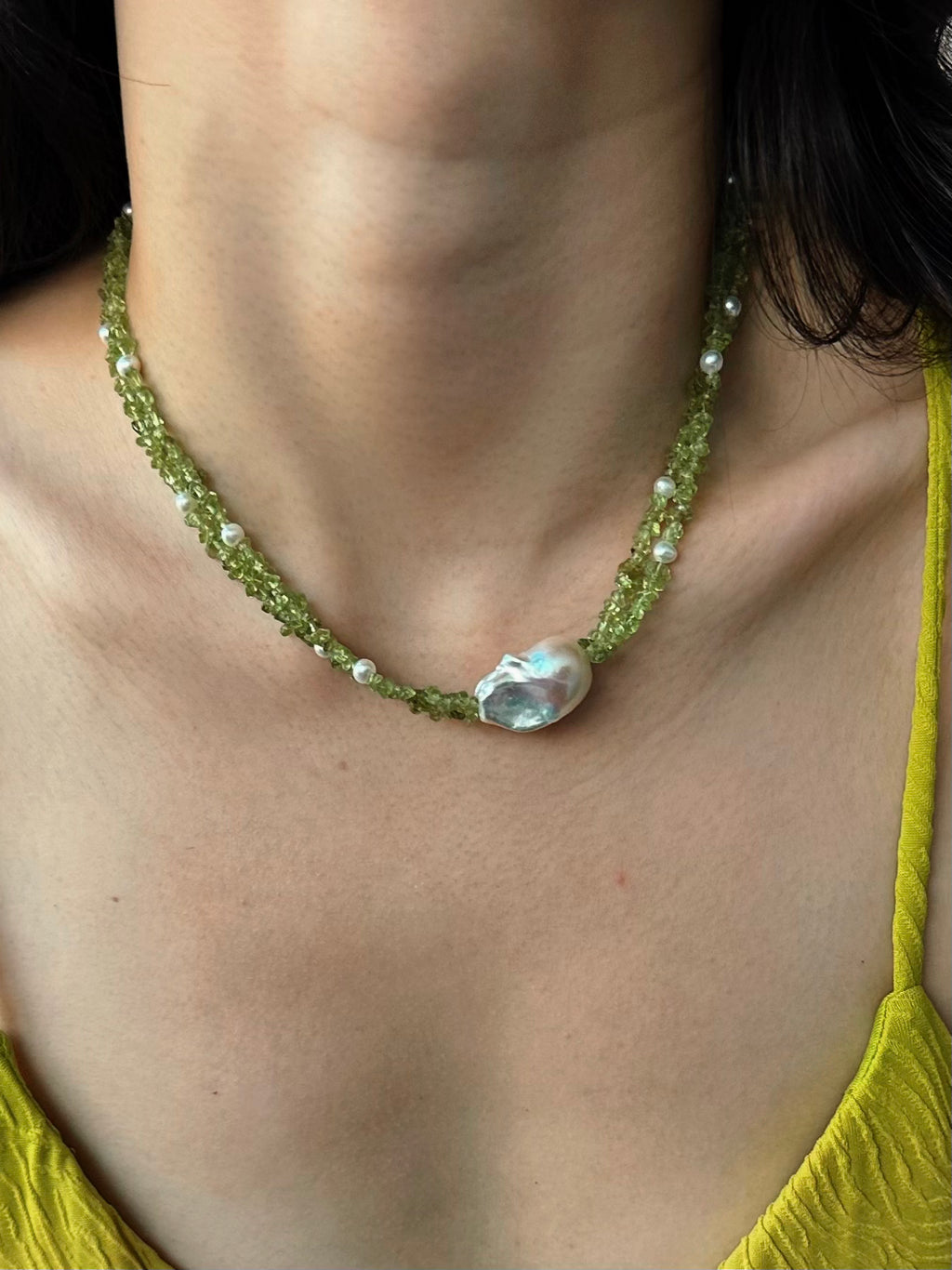 Peridot Double-Strand Baroque Pearl Necklace