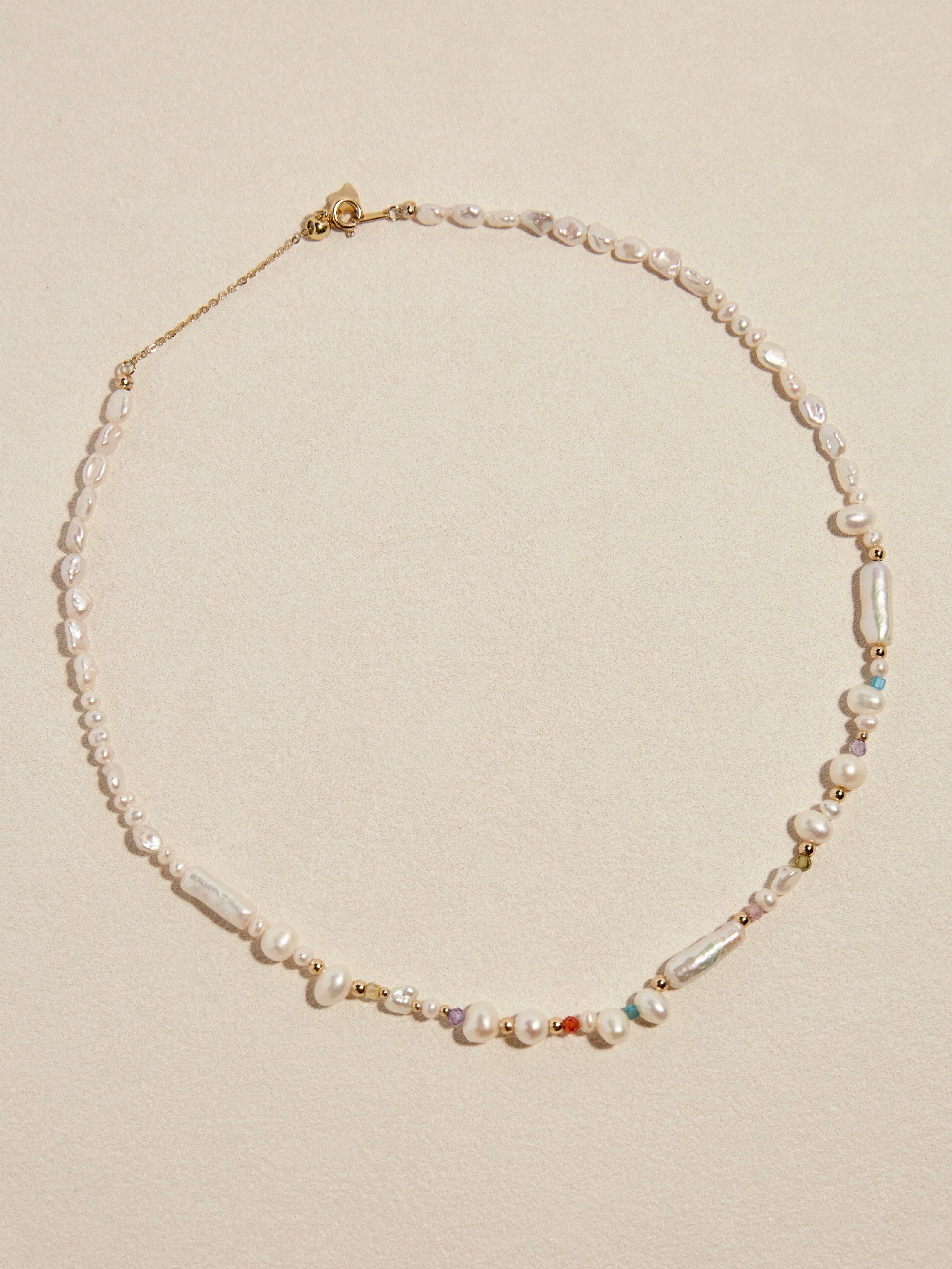 Rainbow Gemstone Pearl Necklace