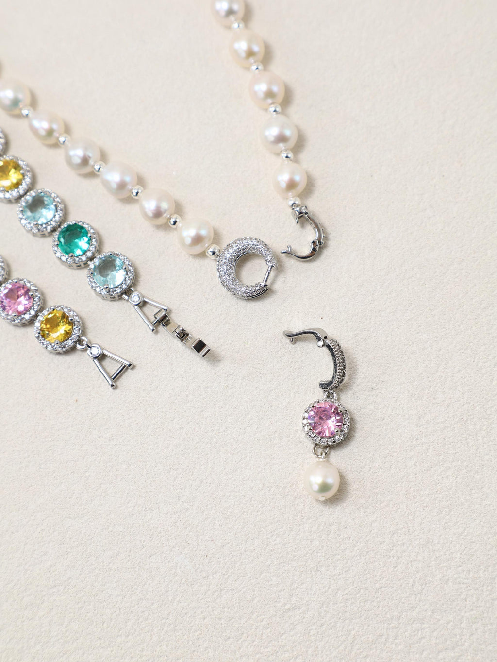 Stardust Pop Necklace detachable pearl and colorful crystal sections