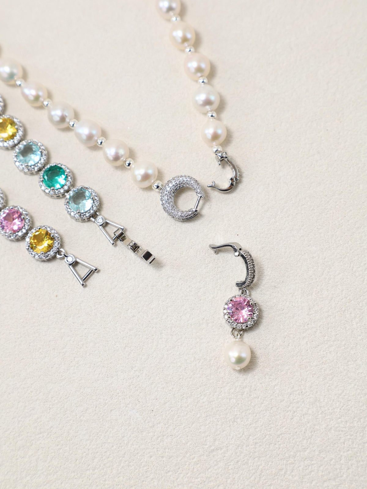Stardust Pop Necklace detachable pearl and colorful crystal sections
