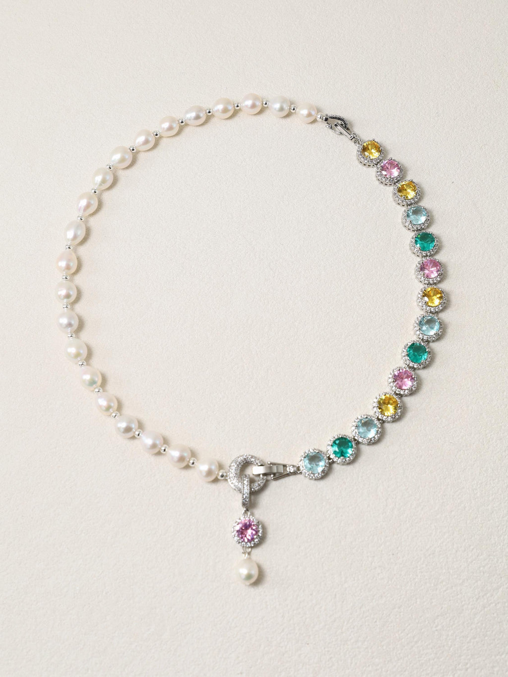 Stardust Pop Necklace with freshwater pearls and colorful crystal accents