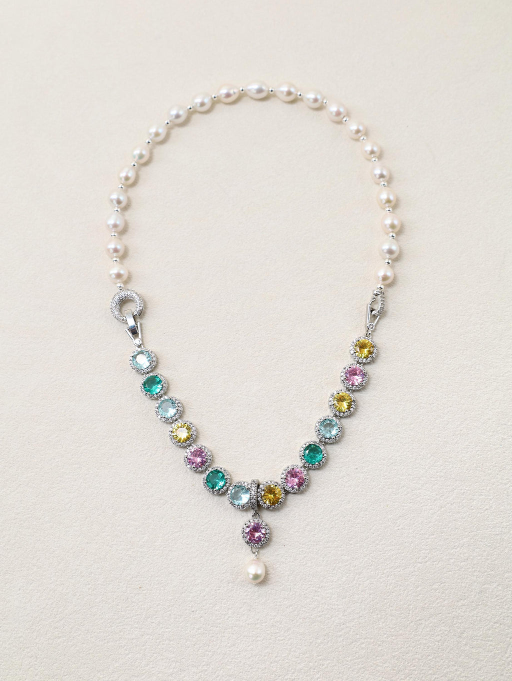 Stardust Pop Necklace with freshwater pearls and colorful crystal accents